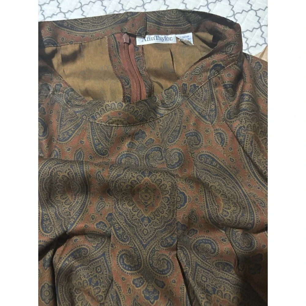 Vintage‎ Ann Taylor Paisley Rayon Maxi Skirt Brown Gold Size 8 Pleated Boho 90s